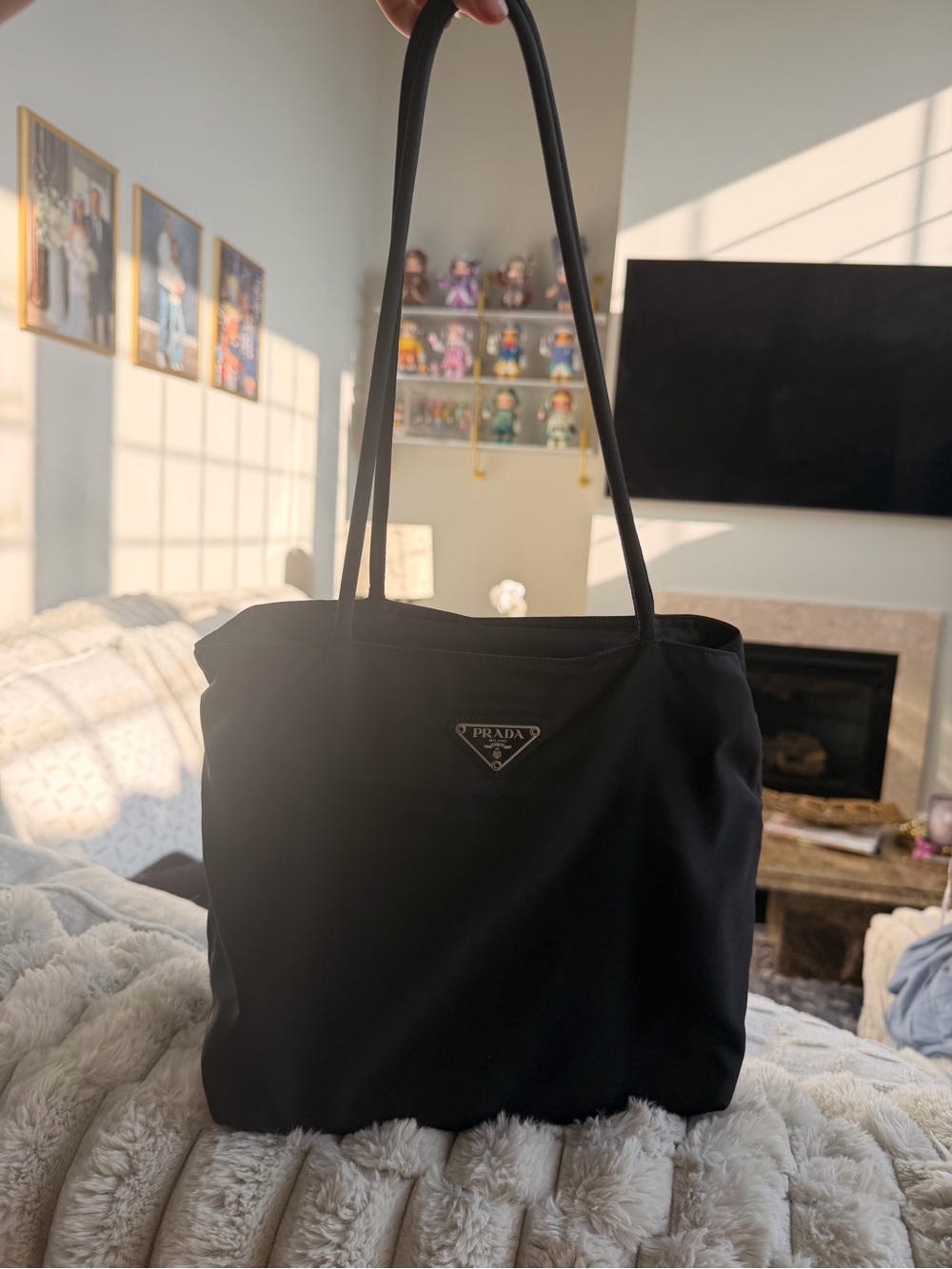 Prada Black Nylon Tote with Triangle Logo - Picture 8 of 10